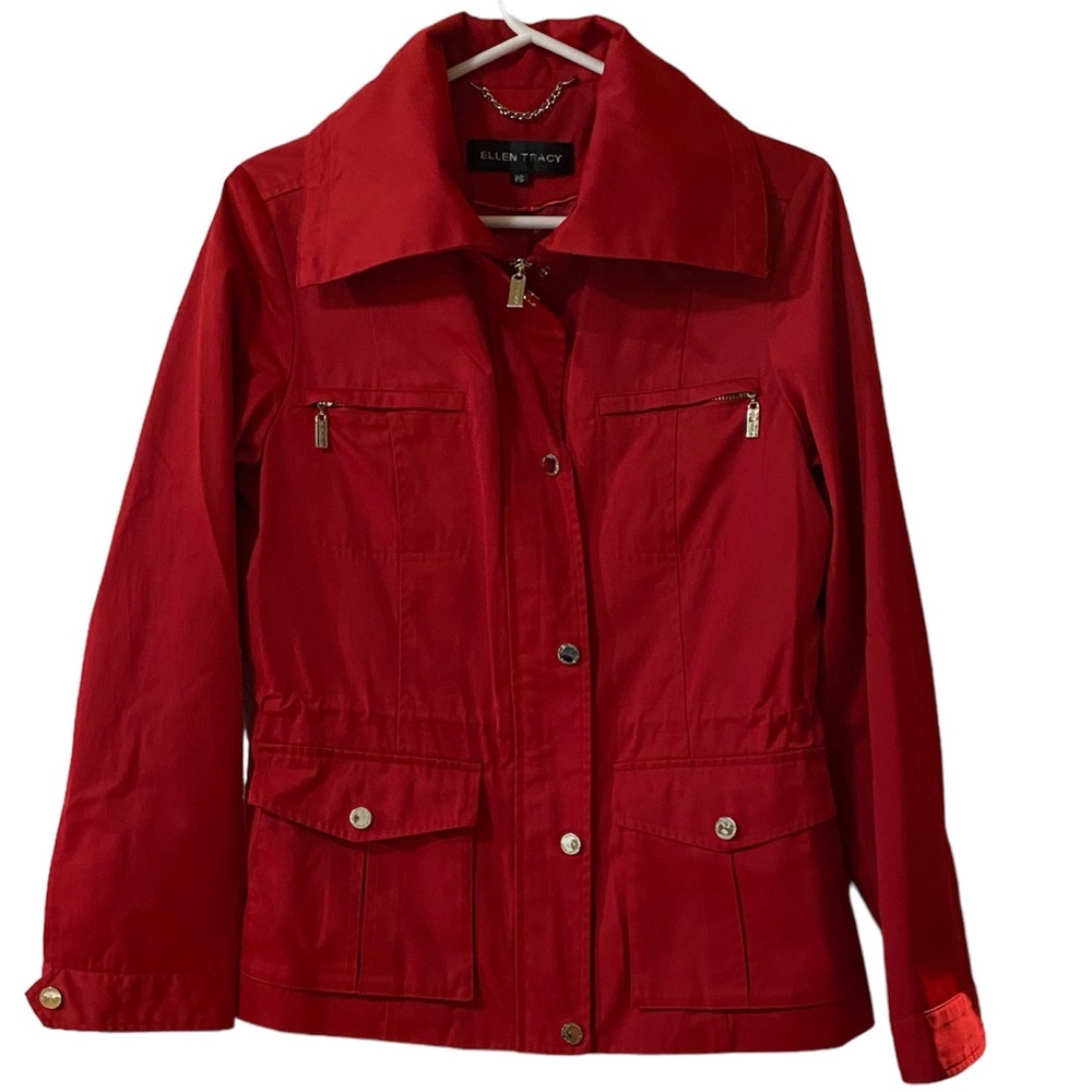 Ellen Tracy Red Adjustable Jacket With Pockets, Z… - image 1